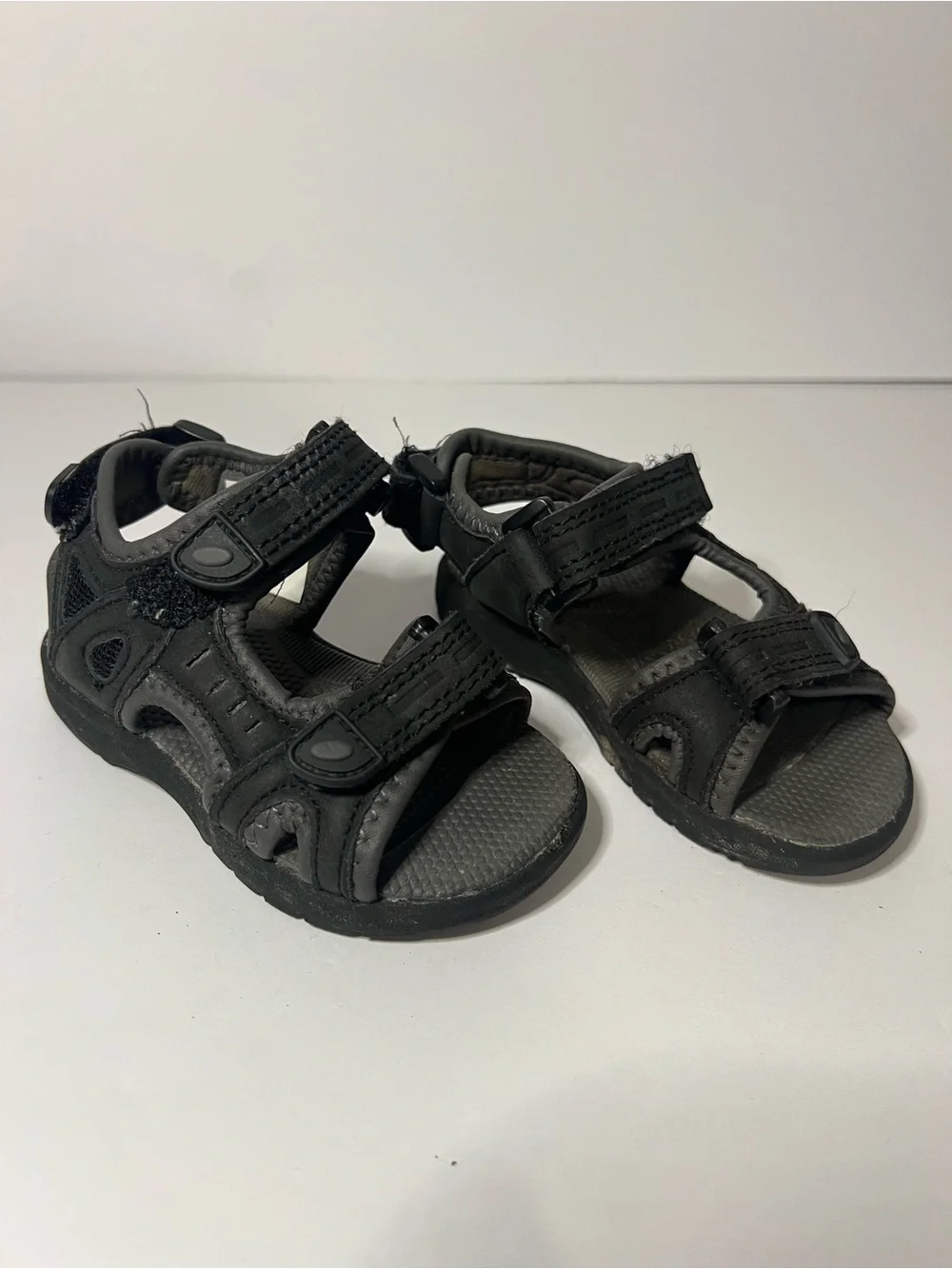 Kids Black Adjustable Outdoor Sandals with Triple Straps
